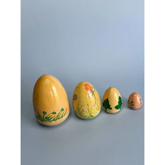 Hand-Painted Wooden Nesting Egg Set With Adorable Animal Designs & Pastel Colors - Picture 5 of 6